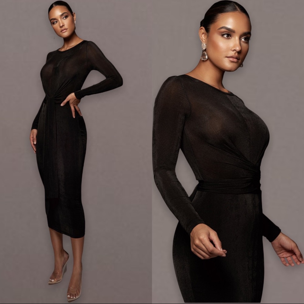JLUXLABEL BLACK VIDA FRONT TIE DRESS, Slinky Little Black Dress, Size Small, NWT